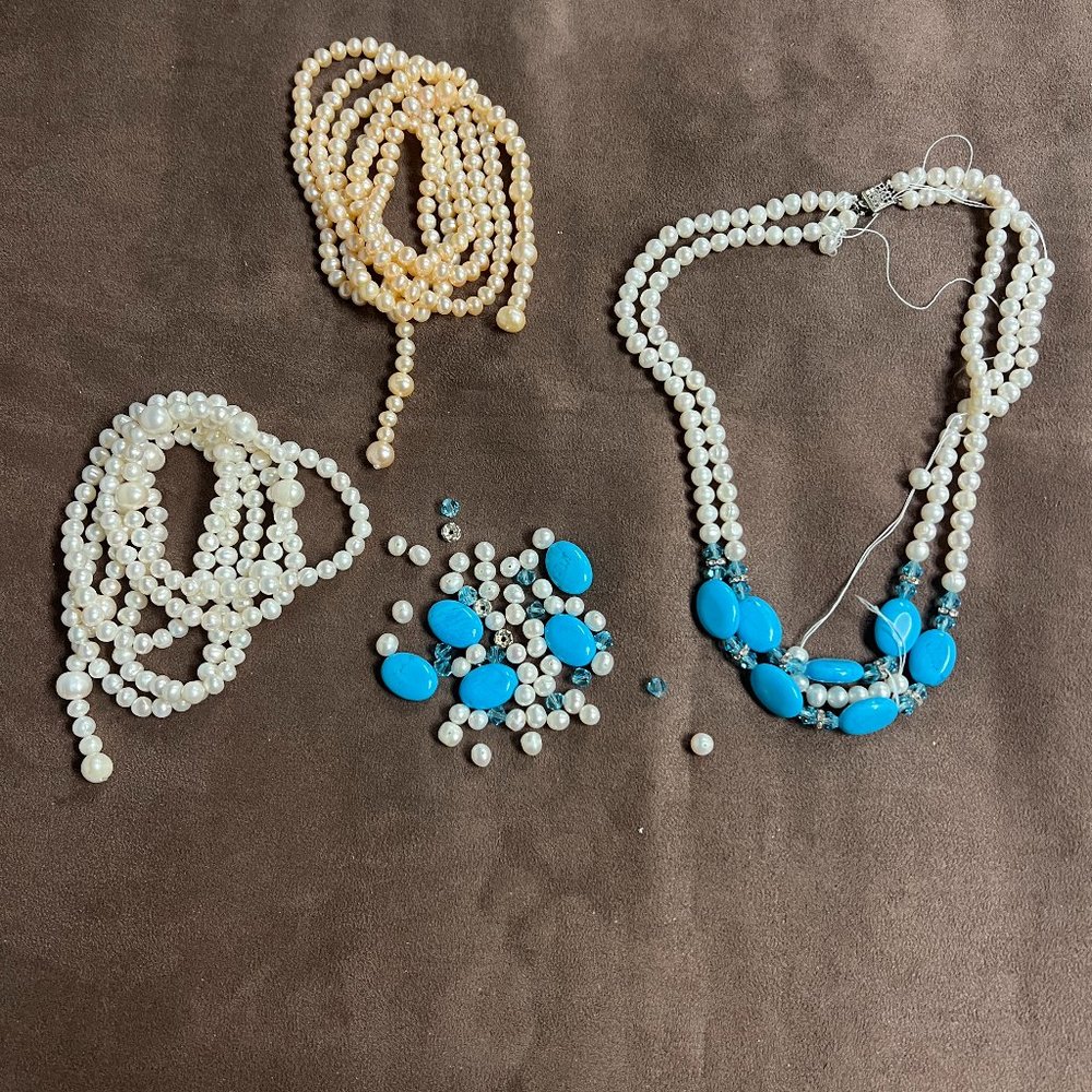 Lot of Turquoiseperl, Genuine Round Freshwater Cultured Pearl Necklaces‎